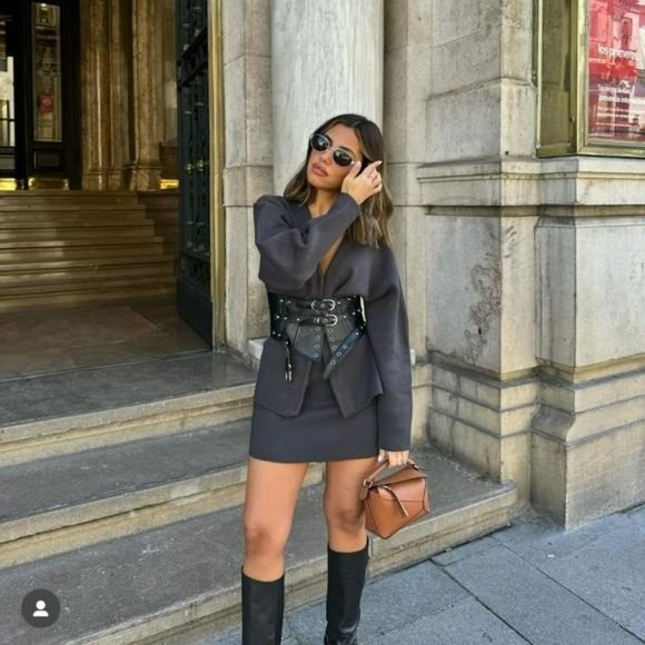 ZARA STUDDED 100% COW LEATHER CUMMERBUND - Picture 8 of 10